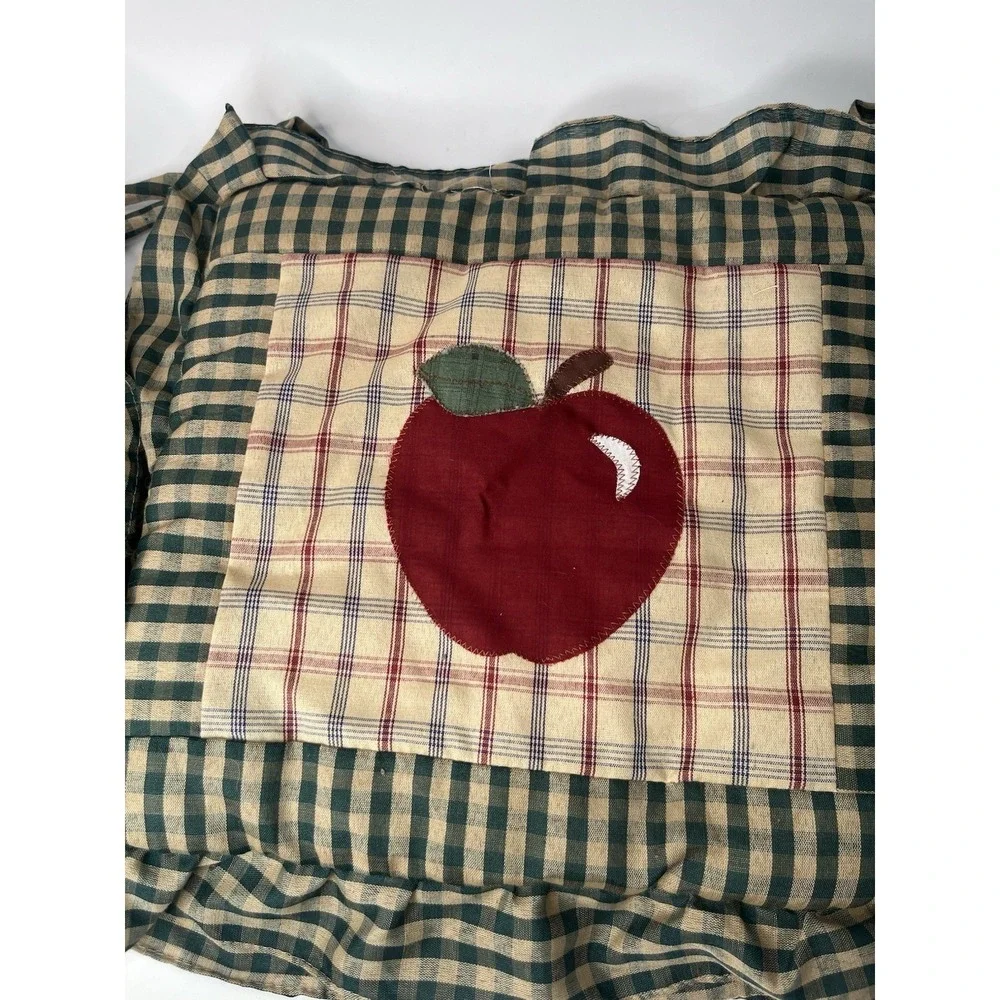 Vintage Primitive Apple Chair Cushions Set of 7 Green Gingham Plaid Tie-On READ